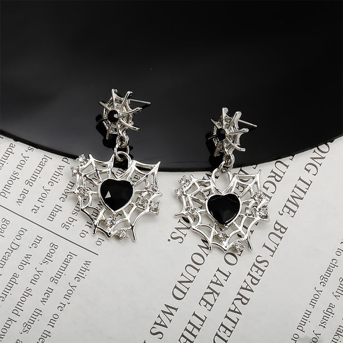 Wholesale Halloween Love Spider Web Alloy Earrings JDC-ES-Rulong005