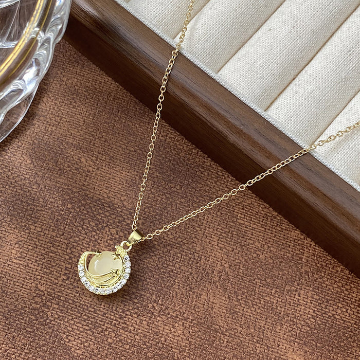 Wholesale Simple necklace, high-end cat eye stone pendant, light luxury collarbone necklace accessory