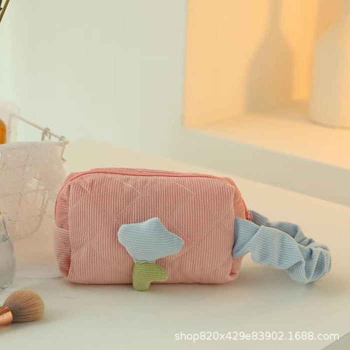 Wholesale Makeup bag with corduroy flowers, portable and large capacity for outdoor use