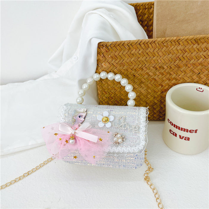 Wholesale Children's Bag Chain Bag Pearl Accessories Hand Bag  Children's Cute Little Flower Shoulder Bag Girl