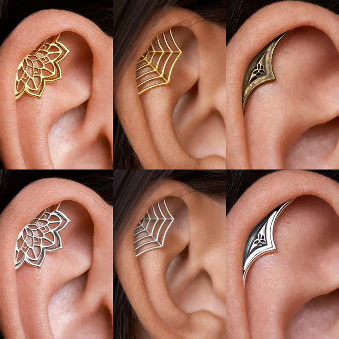 Wholesale Electroplated Gold Gothic Earrings Web Geometric Moon Shape