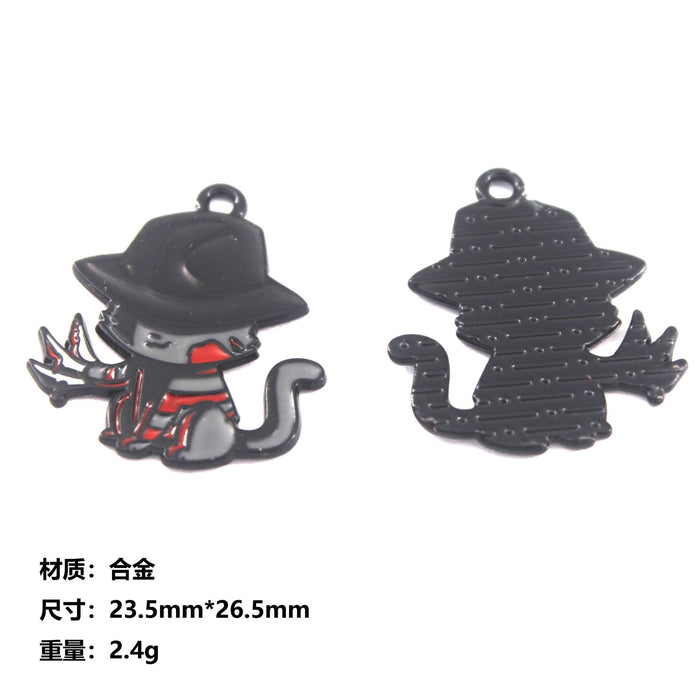 Wholesale 10pcs Cute Black Cat Dagger Alloy Oil Dropping Funny Jewelry Pendant Keychain Pendant Accessories