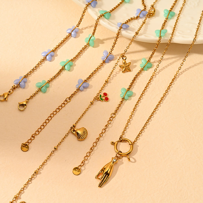 Wholesale Simple stainless steel butterfly necklace with creative ocean style pendant matching