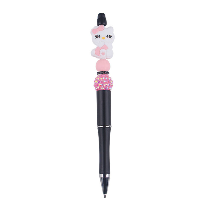 Wholesale Beaded pen handmade cartoon cat silicone small gum beaded pen color plastic writing pen