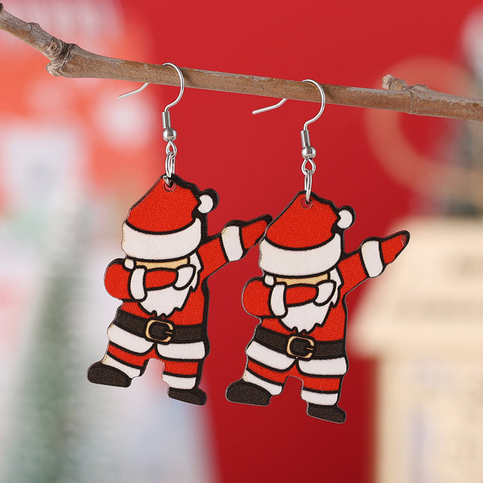 Wholesale Christmas Santa Pendant Earrings Wooden Double-sided Earrings Christmas