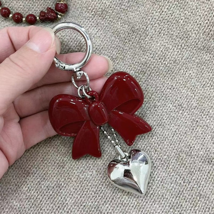 Wholesale Deep red bow heart 3D keychain