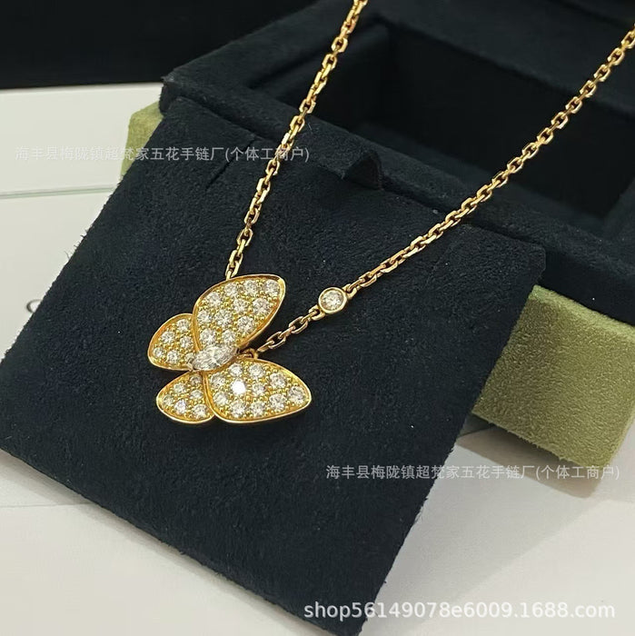 Wholesale Layering Butterfly Pendant Necklace Gold Plated White Shell Copper