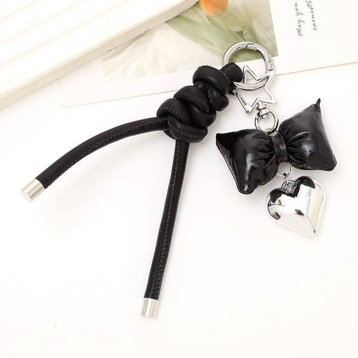 Wholesale Leather bow heart pendant luggage keychain lanyard accessories single buckle tassel pendant accessories
