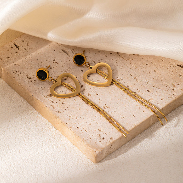 Wholesale Light luxury gilded pendant with tassel stainless steel earrings, high-end gold long earrings, earrings