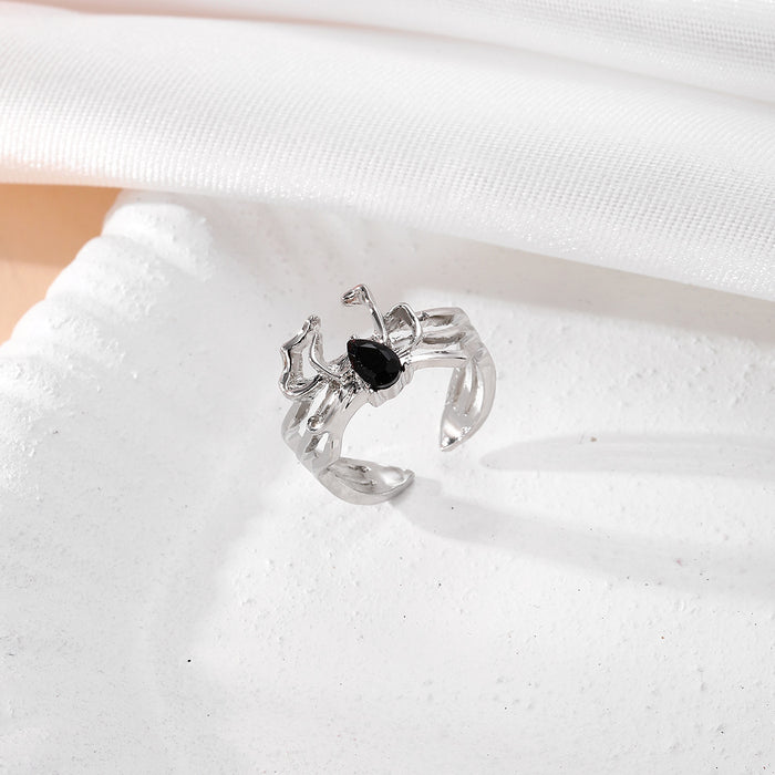 Wholesale Diamond inlaid spider ring, niche design, open mouth personalized ring