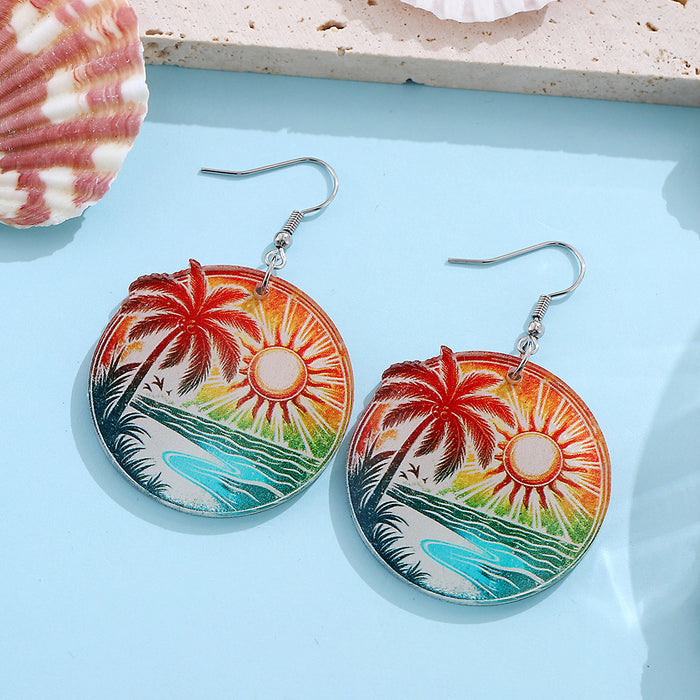 Wholesale Holiday Style Colorful Tropical Palm Tree nut Tree Sun Acrylic Pendant Earrings Beach Earrings