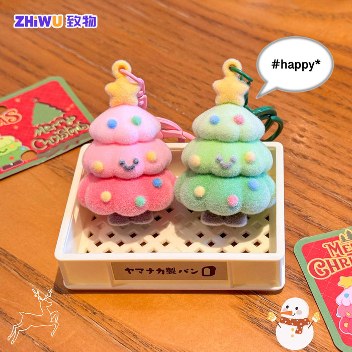 Wholesale PVC Flocking Christmas Tree Keychain Cute Holiday Gift MOQ≥4