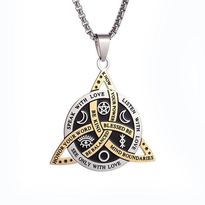 Wholesale stainless steel Celtic retro Triangle pendant star Moon fan Men Necklaces