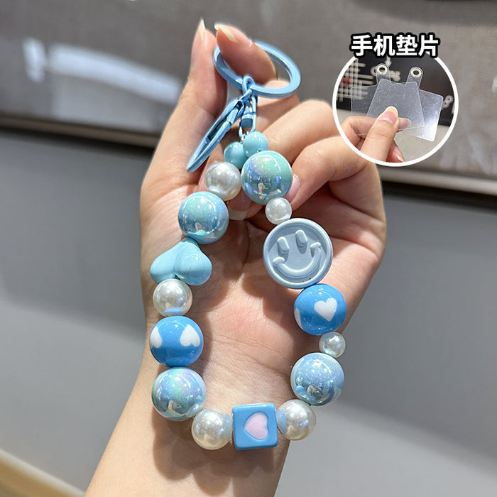 Wholesale New smiley face bead chain keychain DIY love cute backpack pendant car keychain