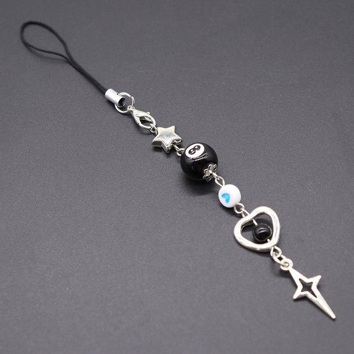 Wholesale black 8 dice bow star mobile phone chain bag buckle personality pendant lanyard