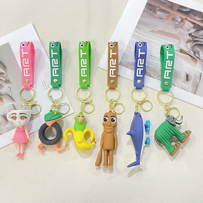Wholesale Funny Abstract Animal Keychain Pendant Wooden Man Shark Bag Accessories Creative Gifts