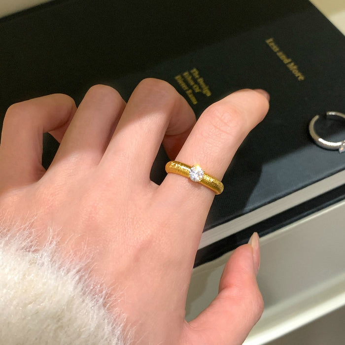 Wholesale Light luxury metal brushed diamond inlaid ring, niche and high-end open mouth ring