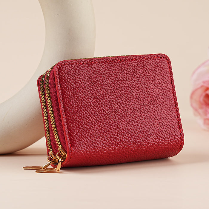 Wholesale Short Accordion Double Zipper Storage Multi-Card Wallet