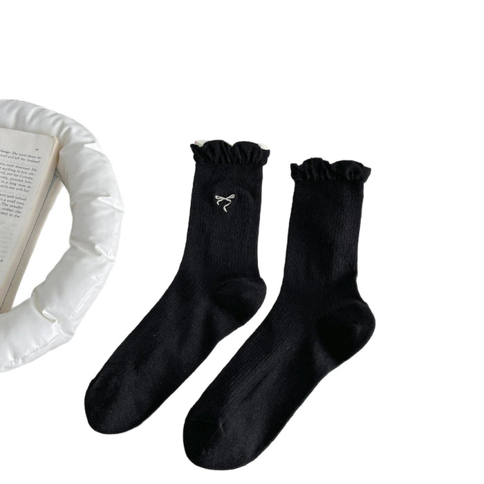 Wholesale Socks, thin, mid tube, antibacterial, hollowed out, butterfly knot embroidered, versatile socks