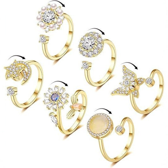 Wholesale Rotating ring with micro inlaid zircon, versatile temperament, full diamond round clover ring accessory