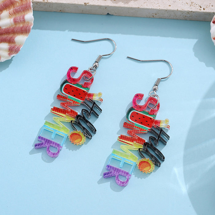 Wholesale Holiday Style Color Sun Watermelon Juice Acrylic Letter Pendant Earrings Beach Holiday Earrings