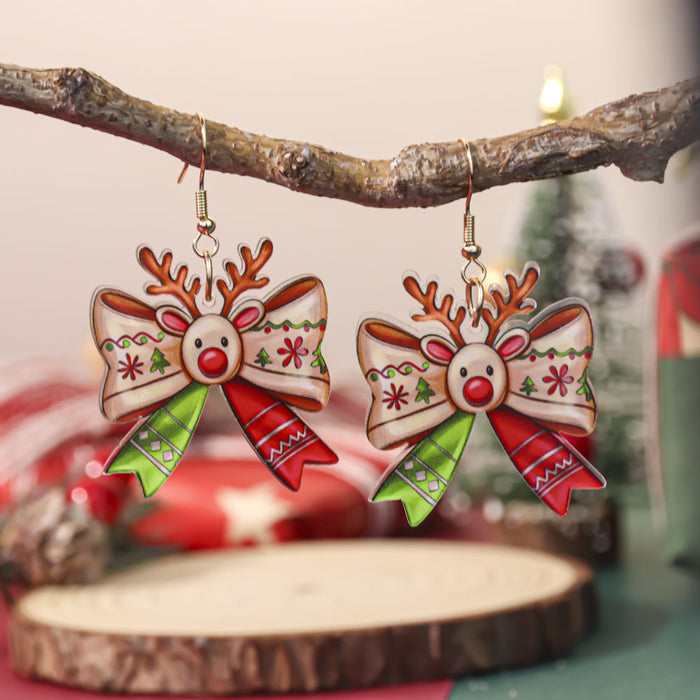 Wholesale Christmas bow earrings for women,  design with festive atmosphere,  snowman acrylic earrings