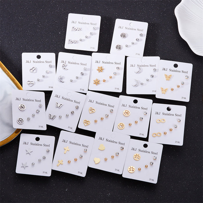 Wholesale Heart Diamond Combination Card Earrings Set Earrings