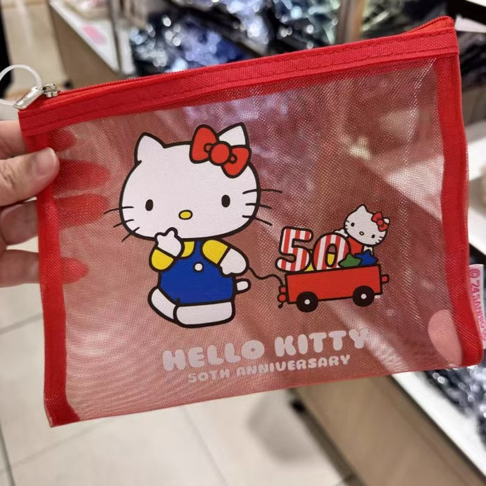 Wholesale Limited edition mesh bag, cute cartoon makeup bag, transparent stationery storage bag