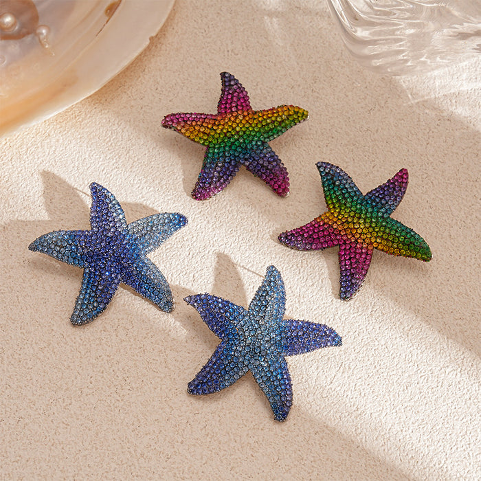 Wholesale Light luxury diamond studded starfish silver needle earrings with simple personality, niche temperament, and high-end feel