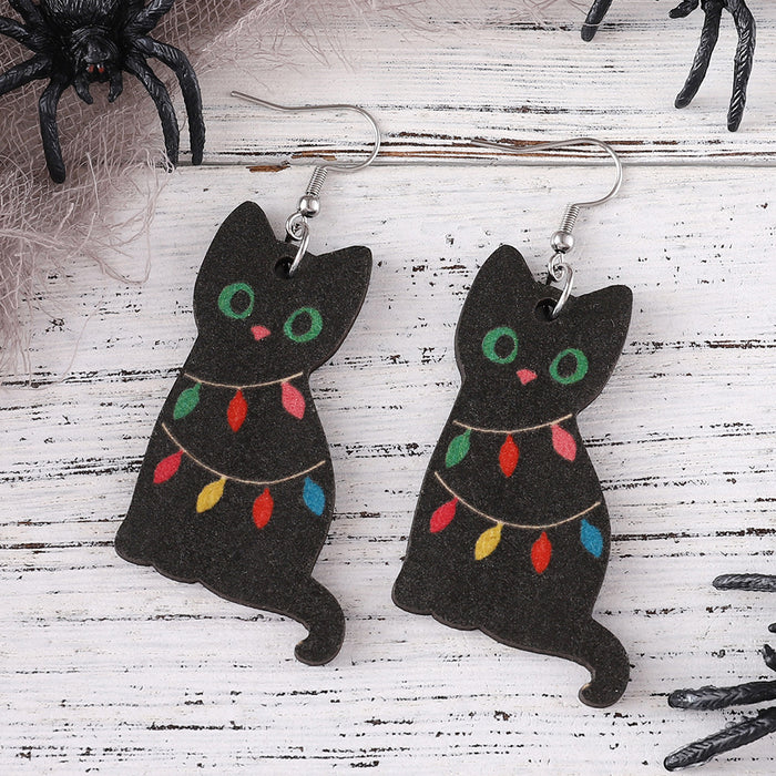 Wholesale Christmas Lights Black Cat Pendant Earrings