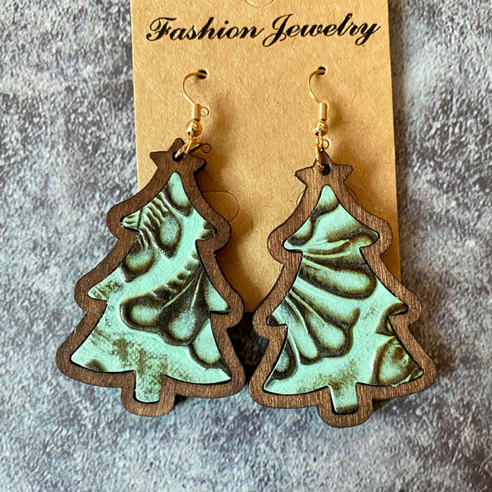 Wholesale Retro Leather Earrings Cowhide Embossed Wood Earrings