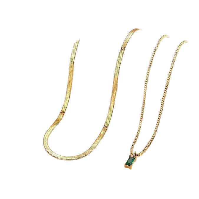 Wholesale New necklace with green zircon double-layer design, niche snake bone chain, bracelet set, collarbone chain wholesale