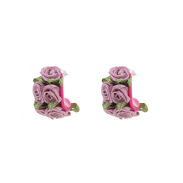 Wholesale Fabric Design Earrings Colorful C-shaped Flower Studs JDC-ES-Gute060