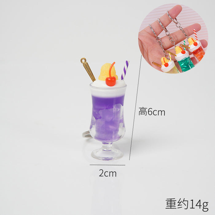 Wholesale Trendy ABS Simulated Fruit Tea Ice Cup Keychain Pendant Decorative Bag Charm Gift MOQ≥5