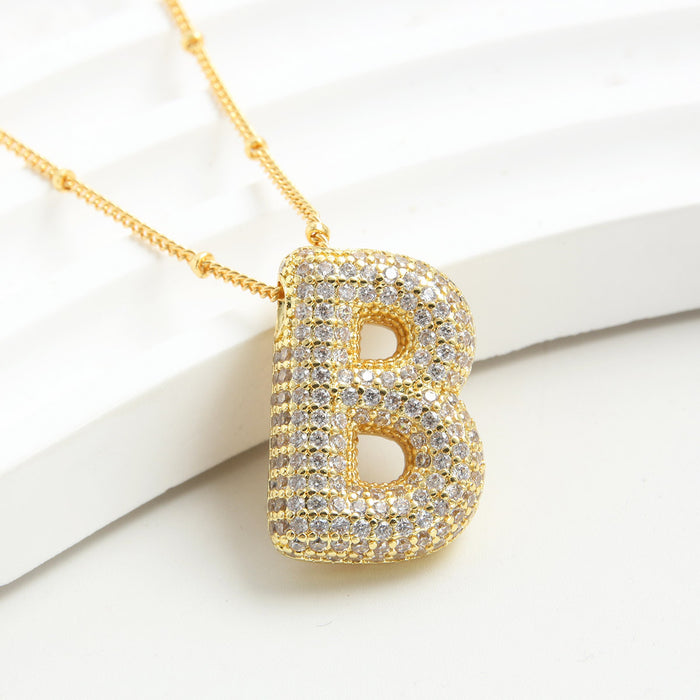 Wholesale Copper Plated Real Gold Micro Inlaid Zircon Balloon Letter Pendant 26 English Letter Necklace JDC-NE-BaiTian001