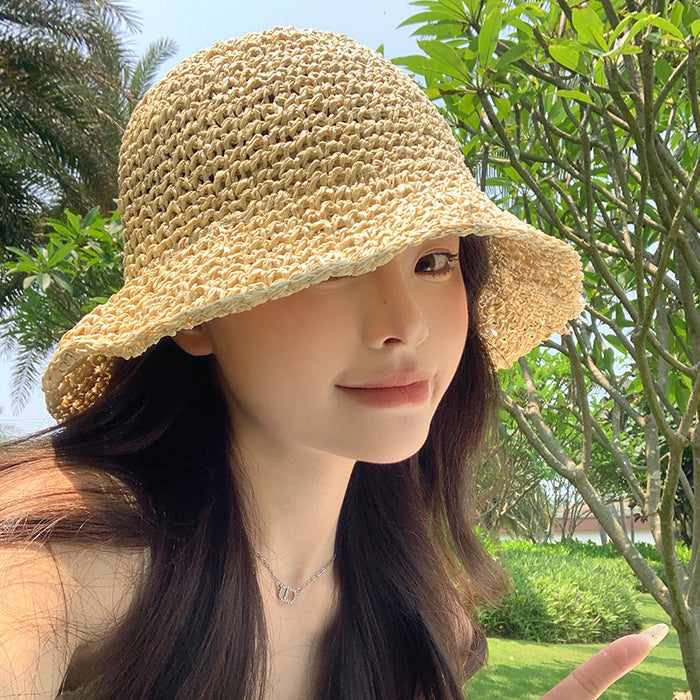 Wholesale Hollow out seaside vacation straw hat, sun protection sun hat, outdoor sun basin hat, fisherman hat