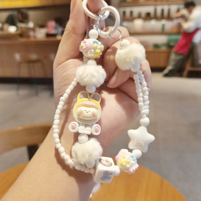 Wholesale Cartoon hot style plush beaded mobile phone chain keychain bag pendant