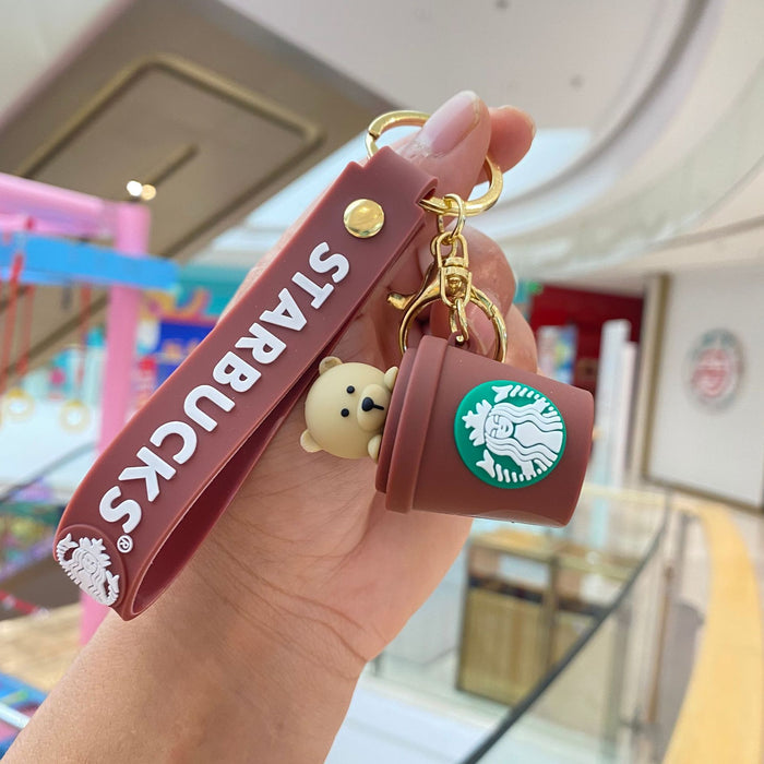 Al por mayor caricatura Starbucks Milk Tea Silicone Keychains JDC-KC-Pengyu001