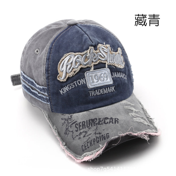 Wholesale Vintage Washed Distressed Letter Embroidered Ripped Baseball Cap