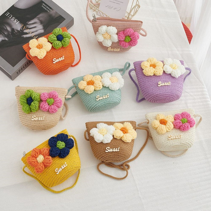 Wholesale Straw Woven Floral Crossbody Bag for Girls Cute Summer Purse