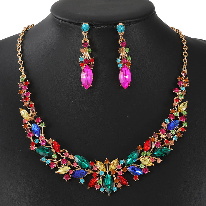 Wholesale Fashion Crystal Necklace Earrings Jewelry Set Dress Fashion Versatile Accessories