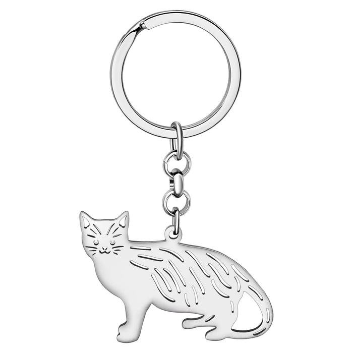 Wholesale Keychain Image Stainless Steel Hollow Cat Pendant Keychain