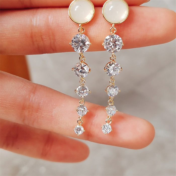Wholesale Exquisite long zircon earrings with temperament