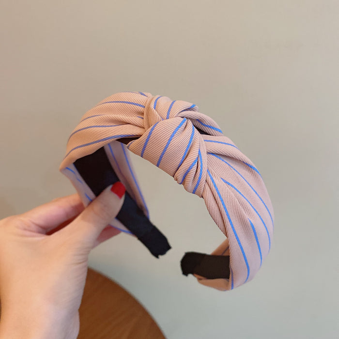 Wholesale Wide Edge Stripe Bow Fabric Knot Hair Hoops JDC-HD-HuiY025