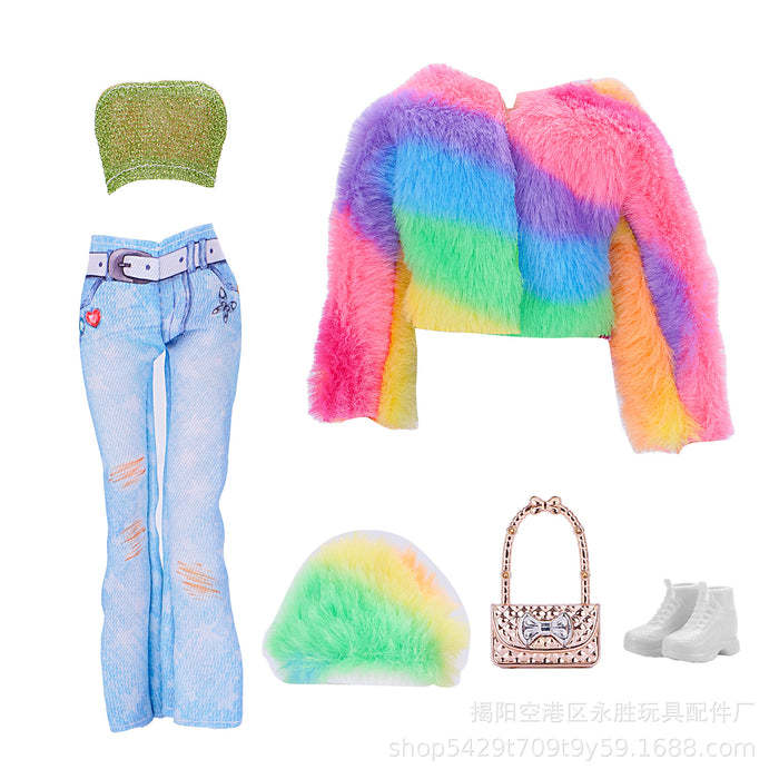 Wholesale Supermodel doll multicolor plush jeans hat suit