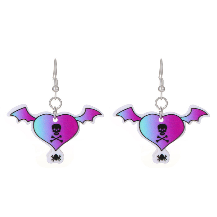 Wholesale  Series Earrings Dark Skull Heart-shaped Earrings Funny Bat Exaggerated Earrings