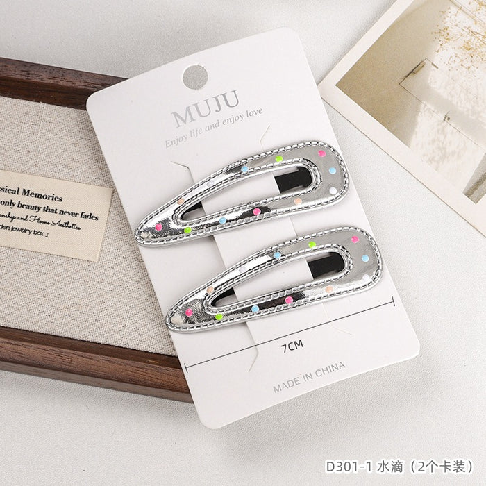 Wholesale 2 card mounted hair clips, silver hair clip, high-end PU leather bangs clip