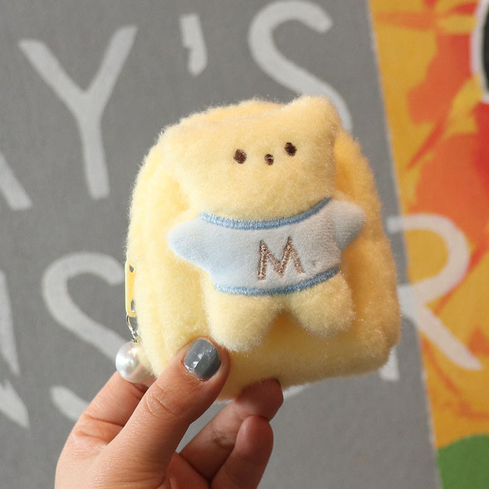 Wholesale Trendy Plush Bear Backpack Coin Purse Solid Purple Cute Card Holder Keychain Wallet For Women