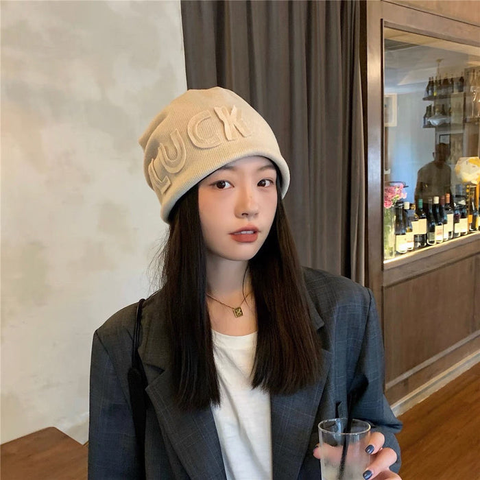 Wholesale New letter cold hat, ear protection, toe cap, pile cap, big head circumference, knitted cap