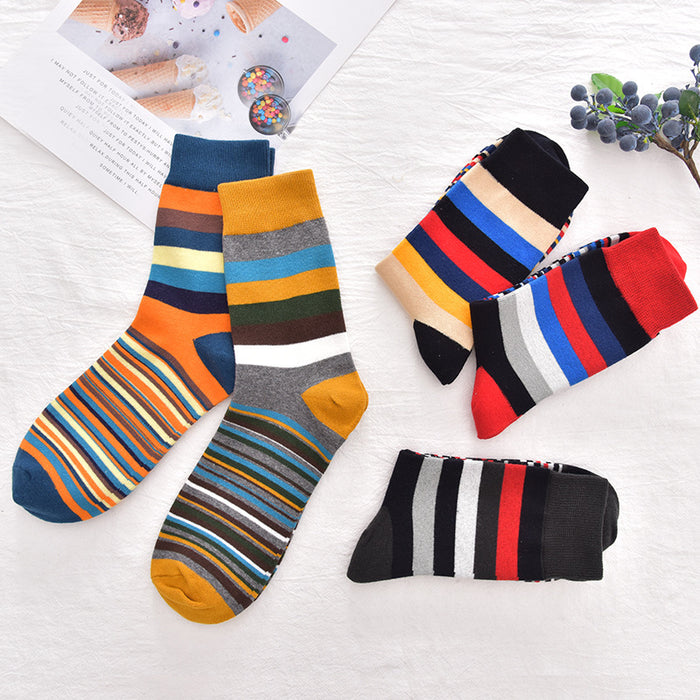 Wholesale Autumn and Winter Classic Color Thick and Thin Stripes Men's Socks Mid-tube Men's Cotton Socks Geometric Trendy Men JDC-SK-CG006